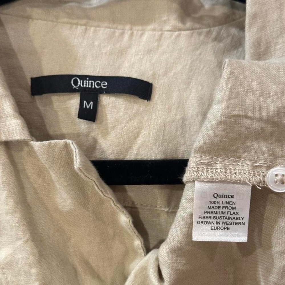Quince Linen Button Up Shirt linen summer comfort lightweight Tan Khaki Color